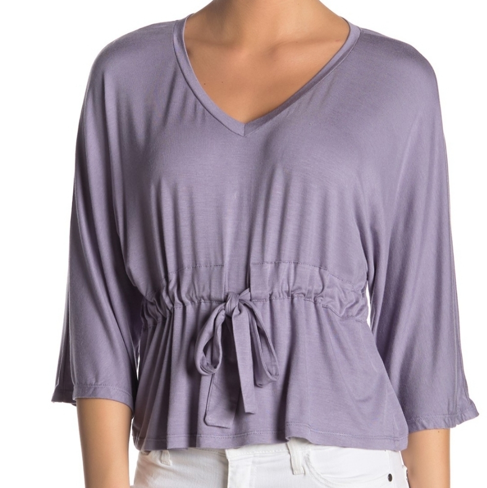 Size S Good Luck Gem 3/4 Sleeve Cinch Waist Top
